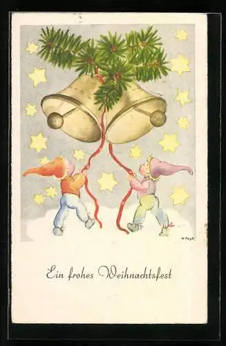 Künstler-AK Hilla Peyk: Kinder läuten Weihnachtsglocken