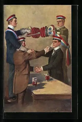 Künstler-AK Georg Mühlberg: Studenten am Tisch, Landesvater
