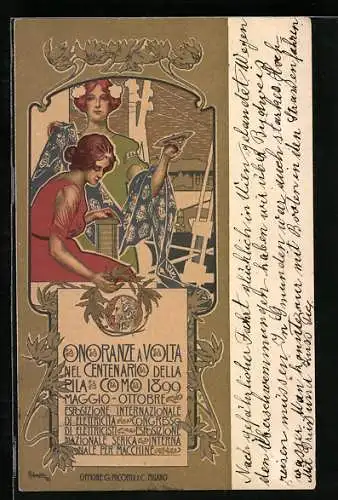 Künstler-AK Adolfo Hohenstein: Como, Esposizione Internazionale di Elettricita 1899, Jugendstil