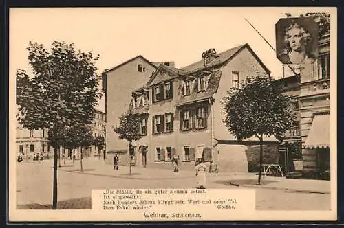 AK Weimar / Thür., Schullerhaus mit Passanten