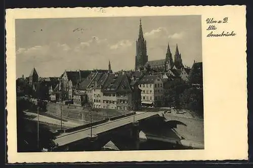 AK Ulm / Donau, Partie an der alten Donaubrücke