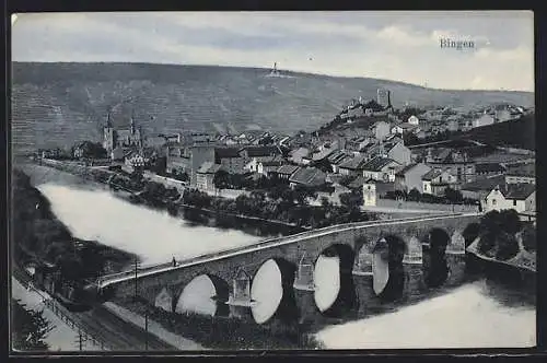 AK Bingen / Rhein, Teilansicht mit Brücke