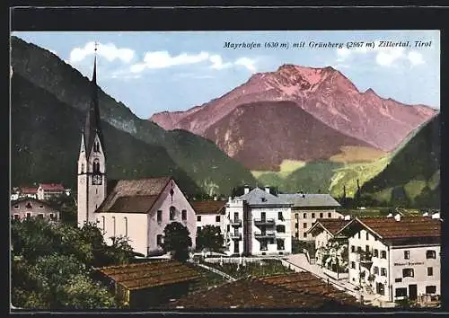 AK Mayrhofen im Zillertal, Ortsansicht mit Grünberg