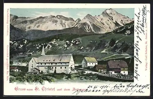 AK St. Christof auf dem Arlberge, Strassenpartie mit Gasthof