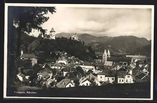 AK Friesach /Kärnten, Teilansicht mit Gasthaus Ruine Petersberg