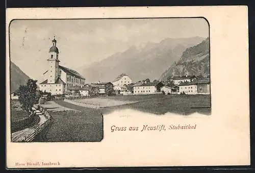 AK Neustift /Stubaithal, Panorama mit Kirche