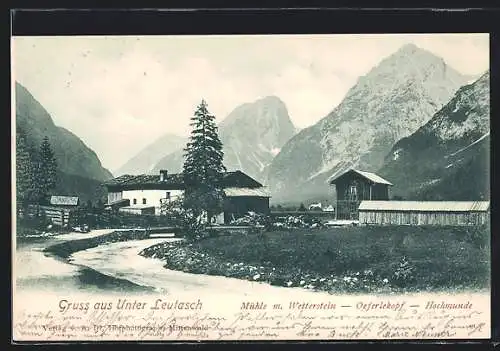AK Leutasch, Mühle mit Wetterstein, Oeferlekopf und Hochmunde