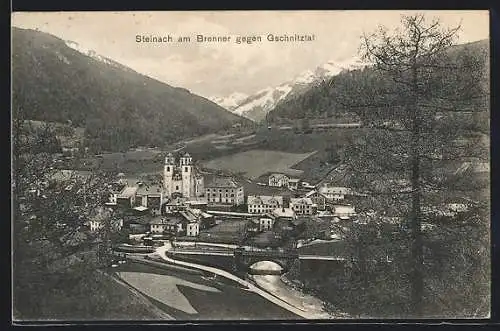 AK Steinach am Brenner, Ortspartie mit Kirche gegen Gschnitztal