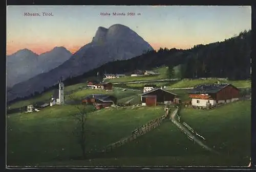 AK Mösern /Tirol, Ortspartie und Hohe Munde