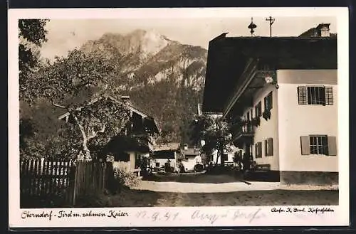 AK Oberndorf /Tirol, Ortspartie mit Blick zum zahmen Kaiser