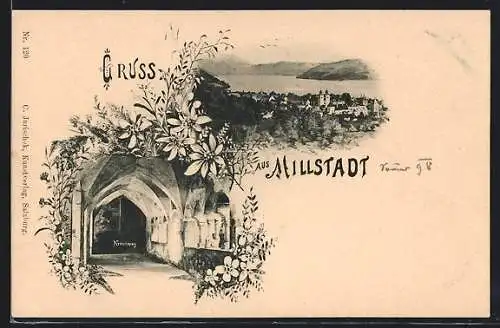 AK Millstatt am See, Kreuzweg im Kloster, Ortsansicht