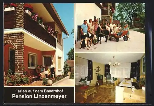 AK Birkach bei Feuchtwangen, Die Pension Linzenmeyer, Innenansicht, Gruppe von Ausflüglern