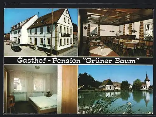 AK Taschendorf / Bayern, Gasthof-Pension Grüner Baum mit Innenansichten, örtlicher Weiher, Inh. Rudolf Wellmann