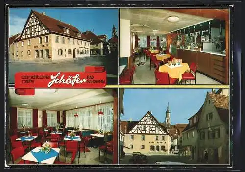 AK Bad Windsheim, Conditorei-Café Schäfer, mit Innenansichten