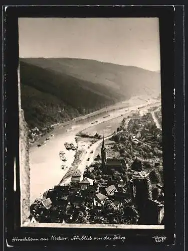 AK Hirschhorn am Neckar, Ausblick von der Burg, Frachtdampfer