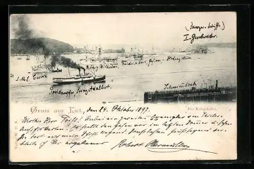 AK Kiel, Kriegshafen mit Schiffen
