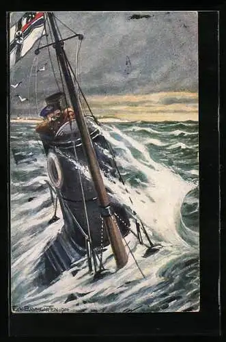 Künstler-AK F.Baumgarten: Deutsches U-Boot auf Patrouille an der englischen Küste