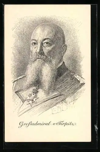Künstler-AK Grossadmiral v. Tirpitz in Uniform mit Orden