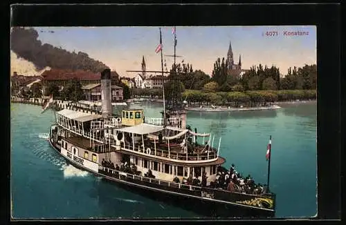 AK Konstanz, Dampfer Stadt Bregenz auf dem Bodensee