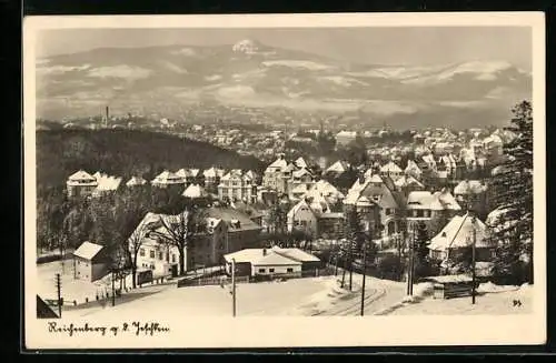 AK Reichenberg / Liberec, Gesamtansicht gegen den Jeschken im Winter