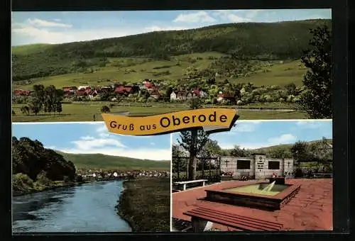 AK Oberode, Denkmalstätte, Partie am Wasser, Ortsansicht