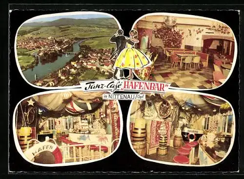 AK Nittenau / Bay. Wald, Tanz- Cafe Hafenbar, Cafe Kempf, Teilansicht mit Brücke, Blick auf die Bar