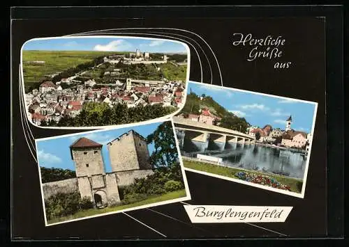 AK Burglengenfeld, Ansicht der Burg, Blick zur Brücke, Ortsansicht