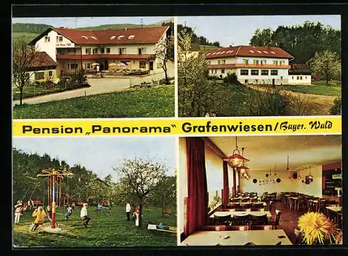 AK Grafenwiesen /Bayer. Wald, Hotel-Pension Panorama, Restaurant, Spielplatz