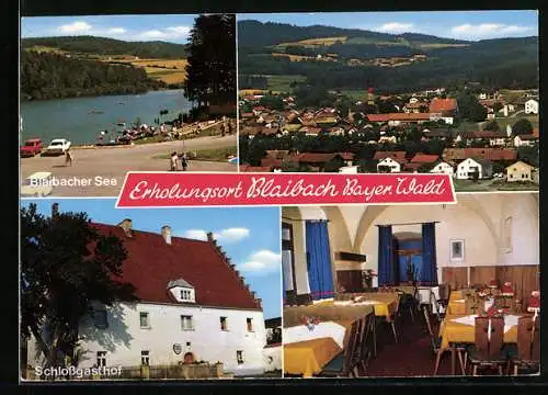 AK Blaibach /Bayer. Wald, Schlossgasthof und Pension Rösch, Blaibacher See mit Badestelle