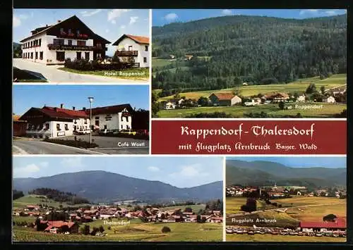 AK Rappendorf /Bayer. Wald, Hotel Rappenhof, Café Wastl, Flugplatz Arnbruck