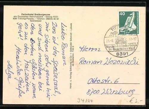 AK Tittling-Passau, Das Ferienhotel Dreiburgensee, der Speisesaal, Inh. Georg Höltl