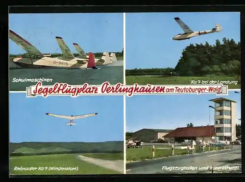 AK Oerlinghausen am Teutoburger Wald, Der Segelflugplatz, Schulmaschinen, Ka7-Flieger, Flugzeughallen und Kontrollturm