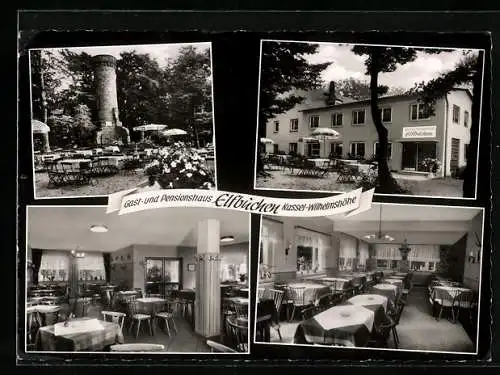 AK Kassel-Wilhelmshöhe, Das Gast- und Pensionshaus Elfbuchen, mit Speisesaal und Gartenbereich, Inh. W. Fischer