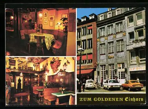 AK Aachen, Das Restaurant Zum goldenen Einhorn, mit Ansichten der Speiseräume, Markt 33