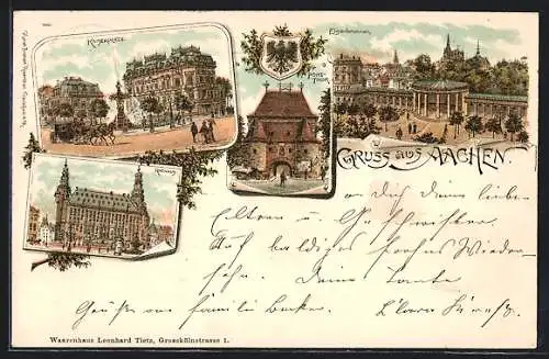 Lithographie Aachen, Kaiserplatz, Elisenbrunnen