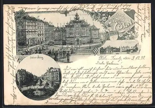 Lithographie Köln-Neustadt, Buch & Papierhandlung Hugo Feldhaus, Gewerbliche Fachschule, Salier-Ring