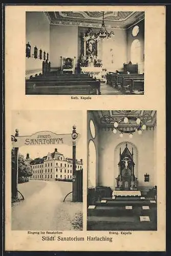AK München-Harlaching, Städt. Sanatorium, Kath. u. Evang. Kapelle