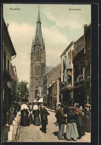 AK Kevelaer, Hauptstrasse mit Kirche