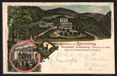 Lithographie Düsseldorf-Grafenberg, Gasthof Hirschburg von H. Helbing