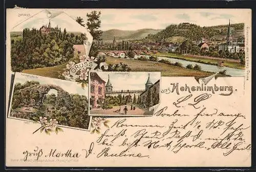 Lithographie Hohenlimburg, Schloss, Schlosshof, Hünnenpforte