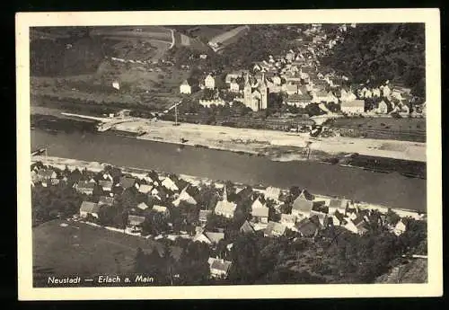 AK Neustadt a. M., Ortsansicht aus der Vogelschau mit Blick nach Erlach