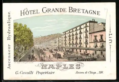 Vertreterkarte Hotel Grande Bretagne Naples, Riviera di Chiaja 276, Lito. von Hofer & Burger aus Zürich