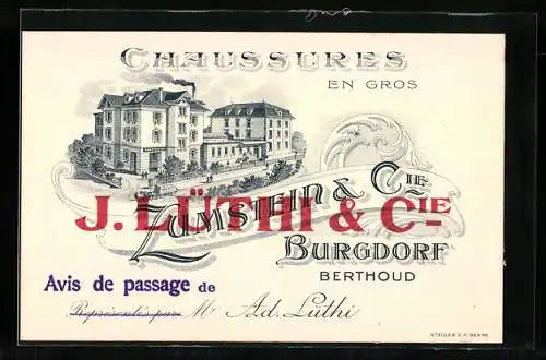 Vertreterkarte Zumstein & Cie., Burgdorf, Inh. Ad. Lüthi, Chaussures en Gros