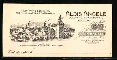 Vertreterkarte Alois Angele, Malzfabrik und Hopfenhandlung in Warthausen