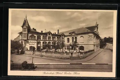 Vertreterkarte Bahnhofs-Hotel, Goslar i. H., Inh. Rudolf Gerboth, Blick vom Bahnhof nach dem Hotel