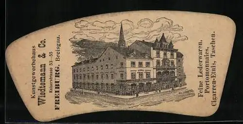 Vertreterkarte Freiburg i. Br., Kunstgewerbehaus Wiedtemann & Co., Kaiserstrasse 53-55, Blick zum Haus