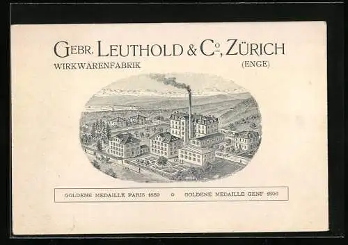 Vertreterkarte Zürich-enge, Wirkwarenfabrik gebr.Leuthold & Co., Blick auf die Fabrik