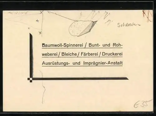 Vertreterkarte Langenbielau (Schlesien), Baumwoll-Spinnerei, Färberei, Christian Dierig A.G., Blick auf die Werke