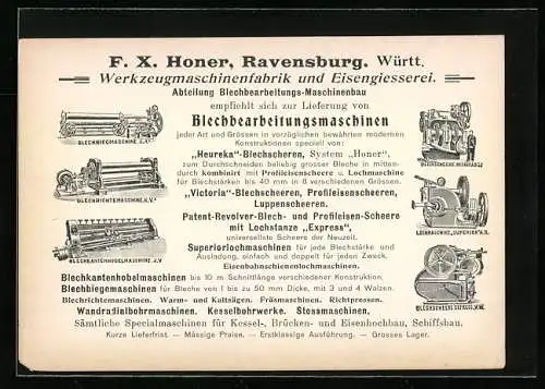 Vertreterkarte Ravensburg, Grosswerkzeugmaschinenbau & Eisengiesserei F. X. Honer, Werksansicht