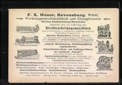 Vertreterkarte Ravensburg, Eisengiesserei und Grosswerkzeugmaschinenbau F. X. Honer, Werksansicht